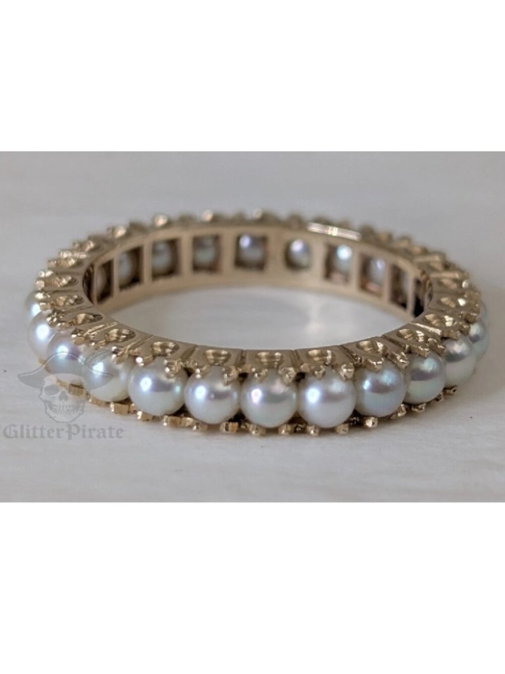 Antique Victorian 14K Gold Full Wild Natural Seed Pearl Eternity Band, 3.3mm